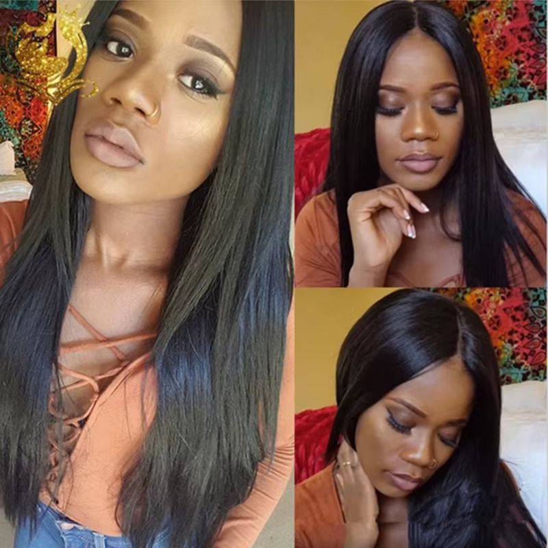 African Lady Long Straight Hair Synthetic Wig Women Middle Parting Long Straight Wigs Daily Clothing Match Party Dress Up Accessories