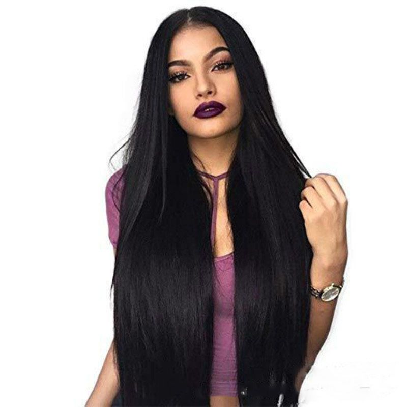 African Lady Long Straight Hair Synthetic Wig Women Middle Parting Long Straight Wigs Daily Clothing Match Party Dress Up Accessories