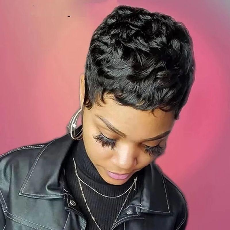 Fashion Short Bob Wig Pixie Cut Wigs African Female Short Hair Synthetic Black Short Women's Wigs Headwear