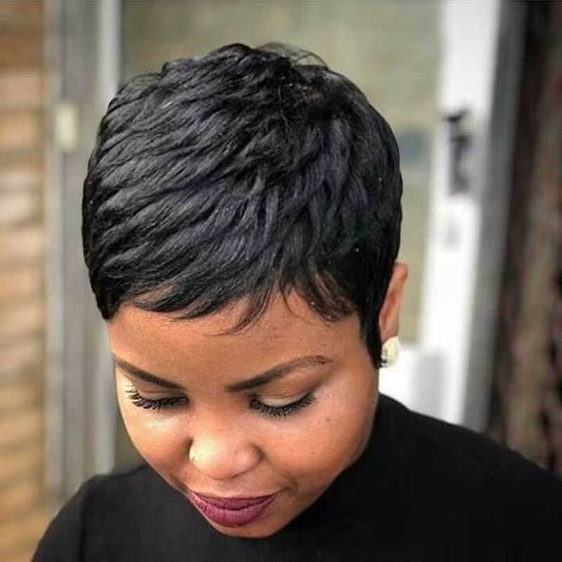 Fashion Short Bob Wig Pixie Cut Wigs African Female Short Hair Synthetic Black Short Women's Wigs Headwear