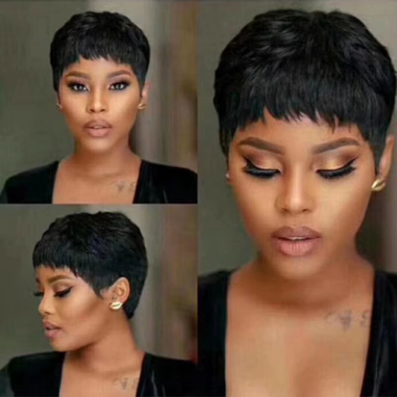 Fashion Short Bob Wig Pixie Cut Wigs African Female Short Hair Synthetic Black Short Women's Wigs Headwear