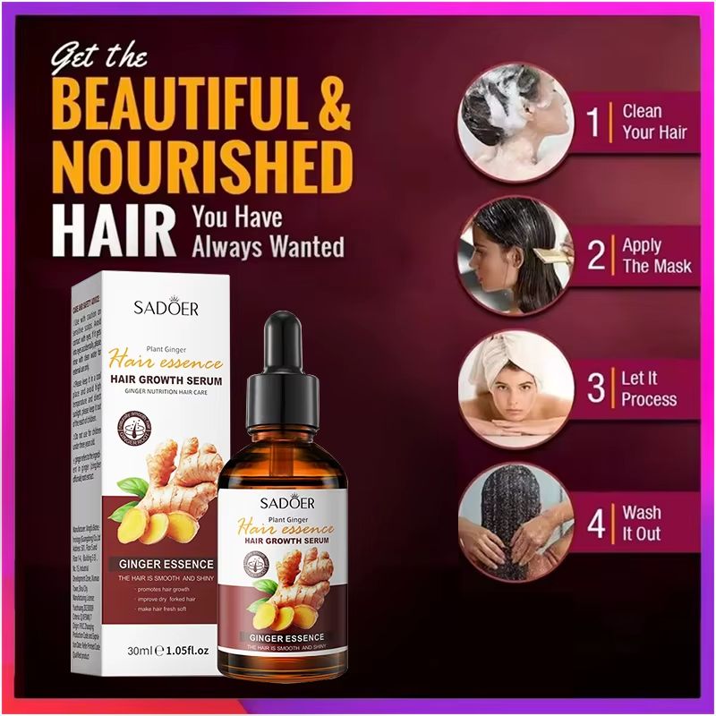 SADOER Ginger Hair Growth Serum Hair Repair Hair-care Conditioner Hair Essential Oil Anti Frizz Nourishing Hydrating Hair Care Essence