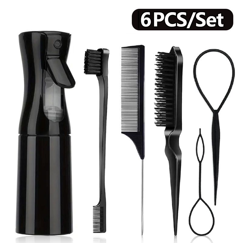 6PCS Hair Styling Comb Set  Hair Brush Hairdressing Spray Bottle Kit Hair Braiding Loop Rat Tail Comb Teasing Hair Brush Edge Control Hair Brush Mist Sprayer Hair Styling Tools