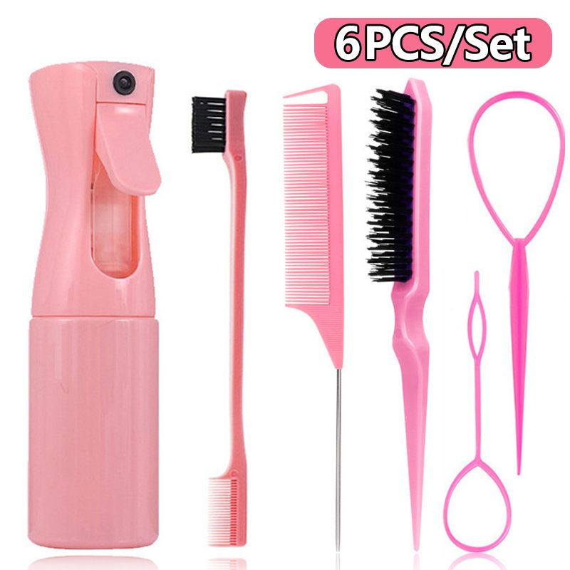 6PCS Hair Styling Comb Set  Hair Brush Hairdressing Spray Bottle Kit Hair Braiding Loop Rat Tail Comb Teasing Hair Brush Edge Control Hair Brush Mist Sprayer Hair Styling Tools