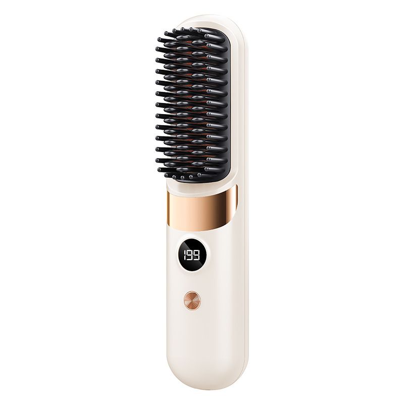 Portable Wireless Hair Straightening Comb Hair Brush Straightener Mini Ionic Hot Comb Straightener Negative Ion Curler Straightener Brush Rechargeable LED Display Hot Comb