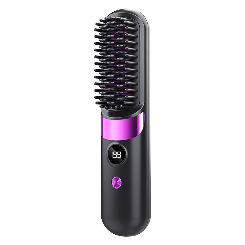 Portable Wireless Hair Straightening Comb Hair Brush Straightener Mini Ionic Hot Comb Straightener Negative Ion Curler Straightener Brush Rechargeable LED Display Hot Comb