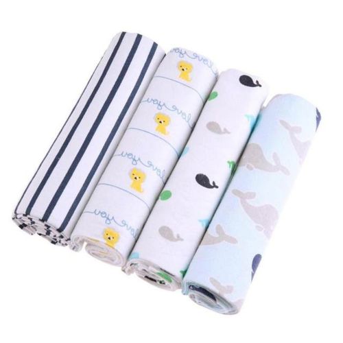 CLEARANCE OFFER 4Pcs Cute Printed Pure Cotton Baby Boy Shawl Super-soft Flannel Receiving Newborn Baby Blanket