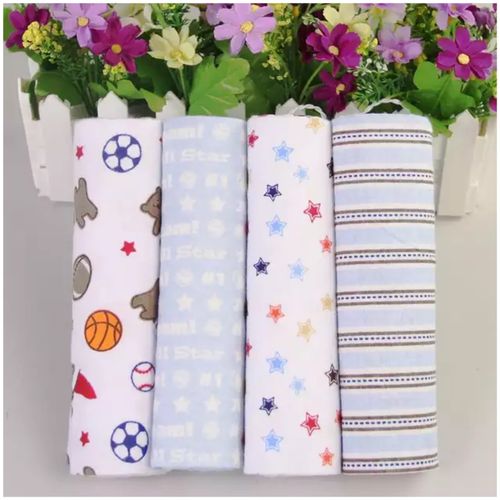 CLEARANCE OFFER 4Pcs Cute Printed Pure Cotton Baby Boy Shawl Super-soft Flannel Receiving Newborn Baby Blanket