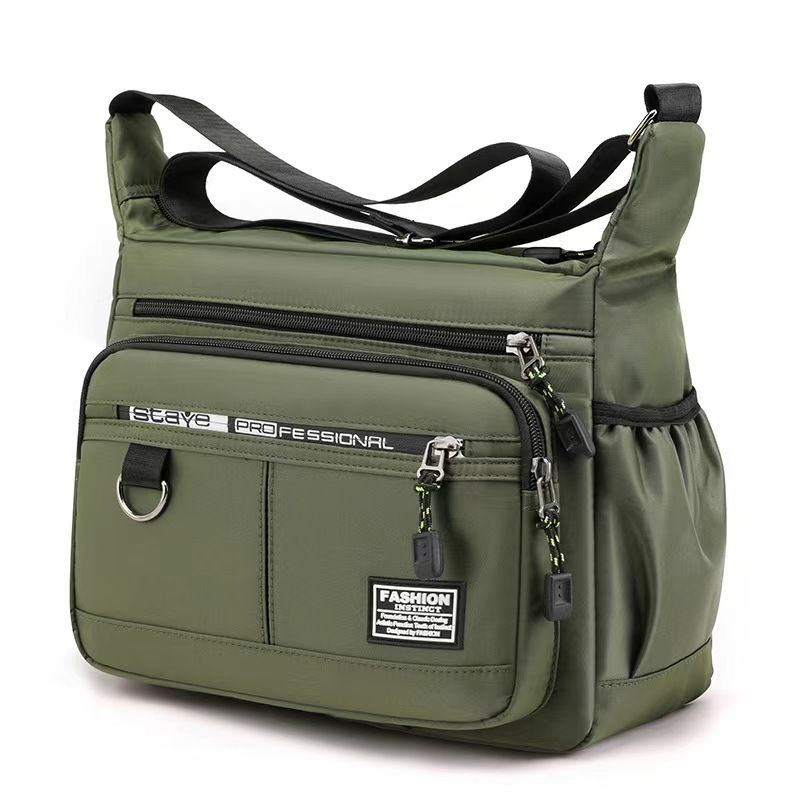 New large capacity men's shoulder bag, waterproof and wear-resistant backpack, multi pocket business and leisure men's crossbody bag Green