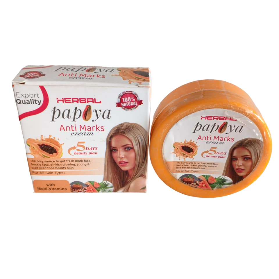 Herbal Papaya Face Cream. Treats Pimples, Wrinkles, Acne, Dark Spots, Dark Circles, Moisturizes, Makes skin soft, Silk, Glowing, Bright and Evens the skin tone