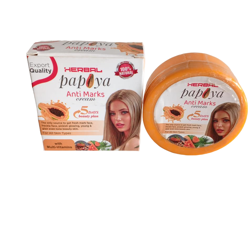 Herbal Papaya Face Cream. Treats Pimples, Wrinkles, Acne, Dark Spots, Dark Circles, Moisturizes, Makes skin soft, Silk, Glowing, Bright and Evens the skin tone