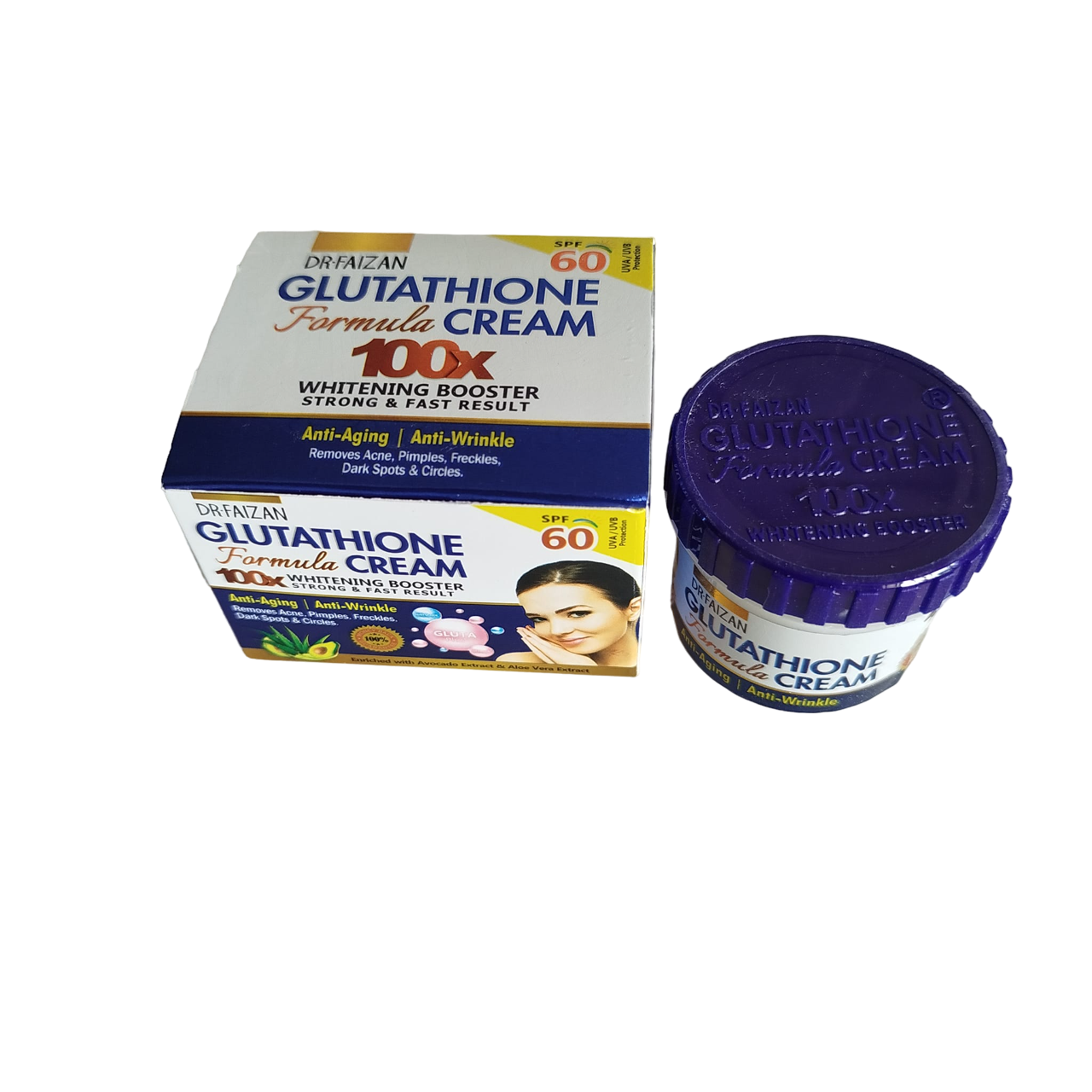Dr Faizan Glutathione, COLLAGEN & Gluta Plus 100x whitening booster Face Cream SPF60 Prevent skin aging, Removes Wrinkles, Acne, Pimples, Dark Spots, Freckles, Dark Circles, Prevent Sun Damage UVA/UVB