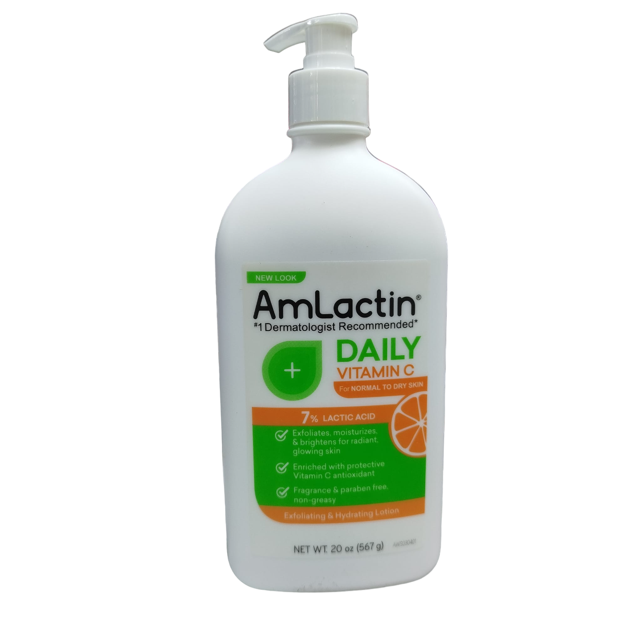 AmLactin Daily Vitamin C Lotion with 7% Lactic Acid & AHA. Exfoliates, Brightens, Glows, Moisturizes, Protects, Hydrates, Remove dead skin cells, Evens the skin tone, Renews & Softens the skin.
