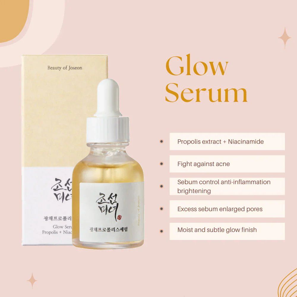 Beauty Of Joseon Glow Serum with Propolis + Niacinamide. Moisturizes, Glows the skin, Fights & Removes Acne, Minimizes Pores, Brightens, Exfoliates, Controls Oil & Sebum & Reduces skin Inflammation