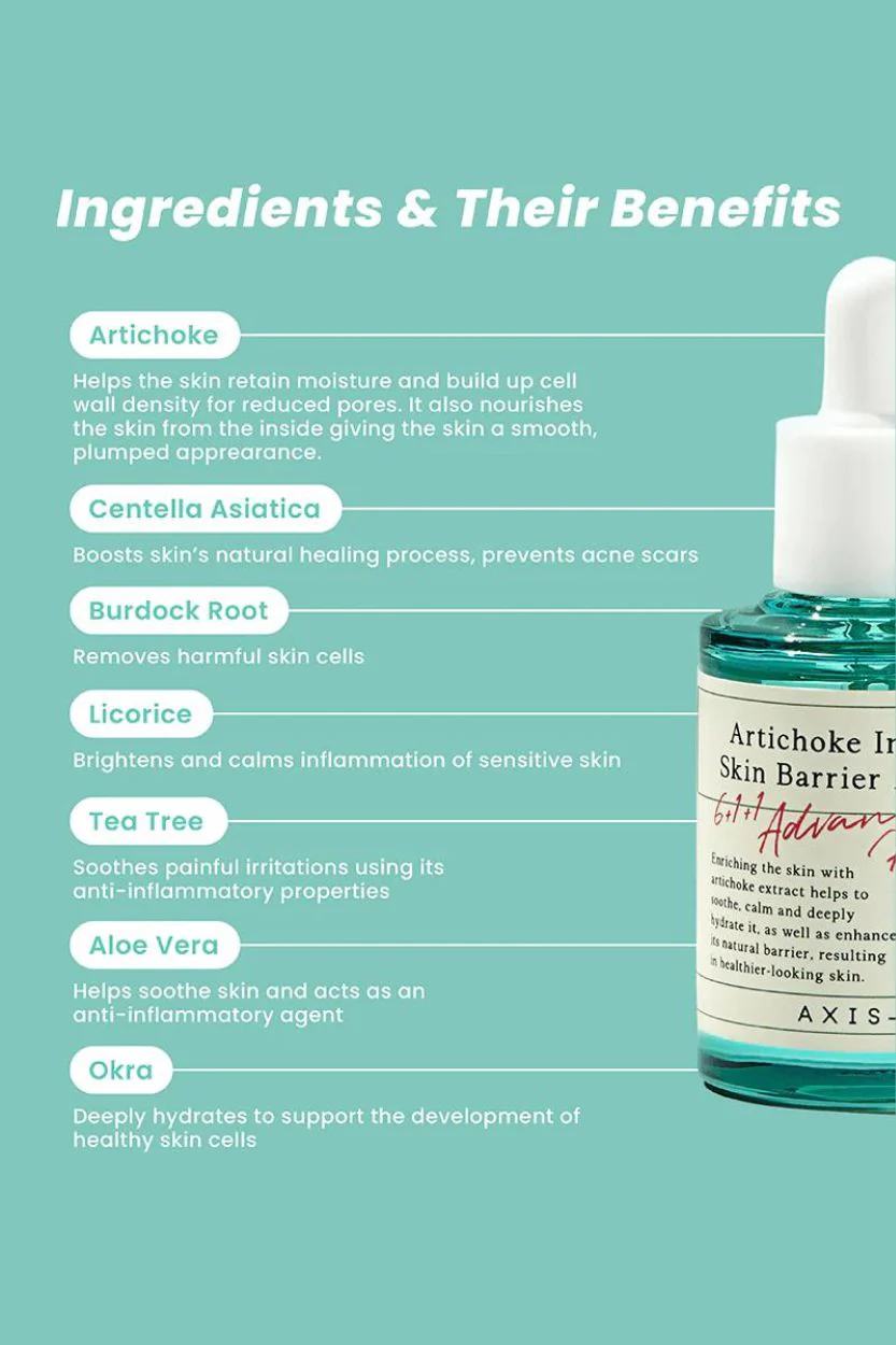 AXIS-Y Artichoke Intensive Skin Barrier Ampoule Face Serum. Moisturizes, Heals & Prevents Acne Scars, Brightens, Soothes Irritation & Irritation, Reduces Pores, Smooths, Fades Spots, Blemishes & Evens