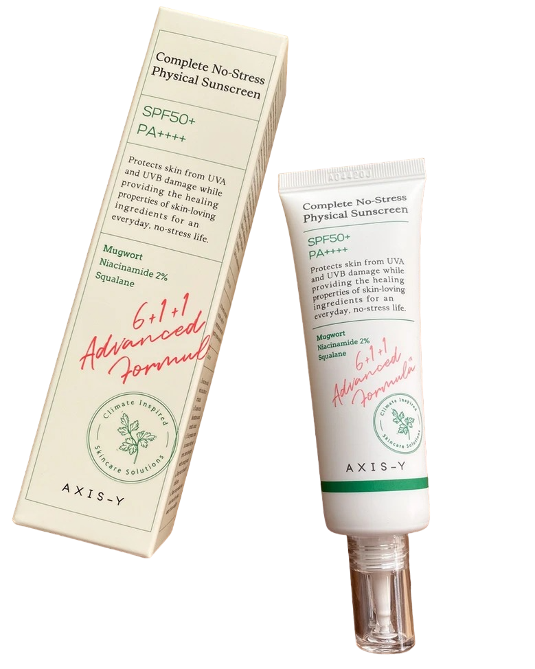 AXIS-Y Complete No Stress Physical Sunscreen SPF 50+ PA++++ With Niacinamide & Squalane. Protect the skin from UVA & UVB, Calms Acne, Clears Spots, Blemishes, Moisturizes, Is Anti-Aging and Soothes