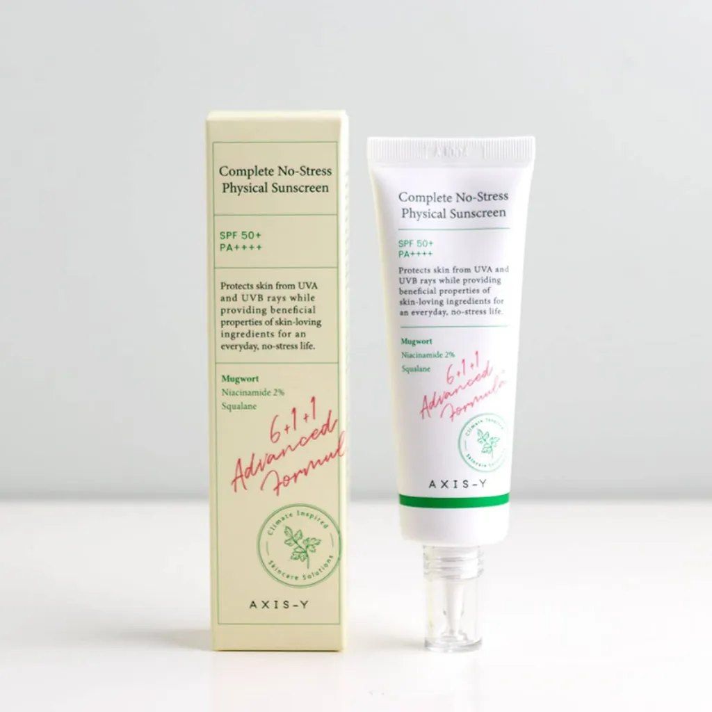 AXIS-Y Complete No Stress Physical Sunscreen SPF 50+ PA++++ With Niacinamide & Squalane. Protect the skin from UVA & UVB, Calms Acne, Clears Spots, Blemishes, Moisturizes, Is Anti-Aging and Soothes