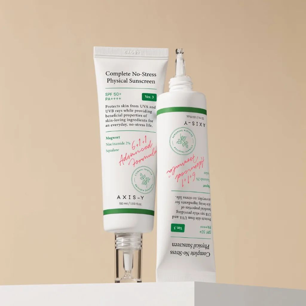 AXIS-Y Complete No Stress Physical Sunscreen SPF 50+ PA++++ With Niacinamide & Squalane. Protect the skin from UVA & UVB, Calms Acne, Clears Spots, Blemishes, Moisturizes, Is Anti-Aging and Soothes