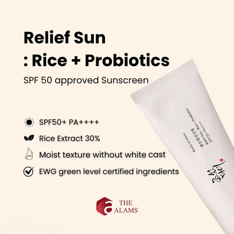 Beauty of Joseon Relief Sun Sunscreen with Rice + Probiotics SPF50+ PA++++. Offers SPF & PA Protection Sun Protection aganis harmful UV-Rays, Moisturizes, Nourishes, Prevent Photo-Aging & Glows.