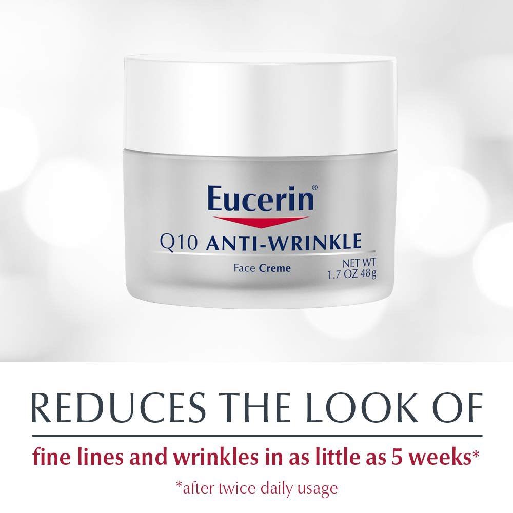 Eucerin Q10 Anti-Wrinkle Face Cream with Beta Carotene. Removes Wrinkles, Fine Lines, Firms, Moisturizes, Smooths, Softens, Is Anti-Aging, Protects the skin, Glows & Evens the skin Complexion