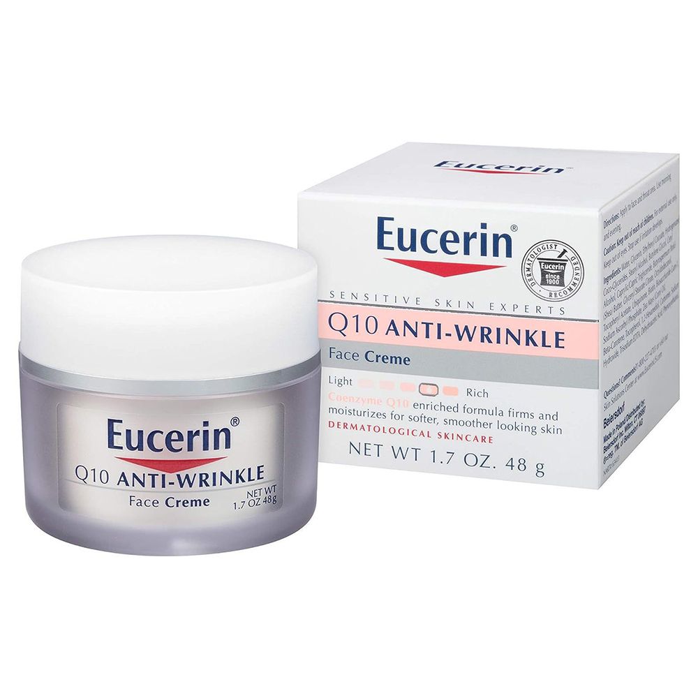 Eucerin Q10 Anti-Wrinkle Face Cream with Beta Carotene. Removes Wrinkles, Fine Lines, Firms, Moisturizes, Smooths, Softens, Is Anti-Aging, Protects the skin, Glows & Evens the skin Complexion