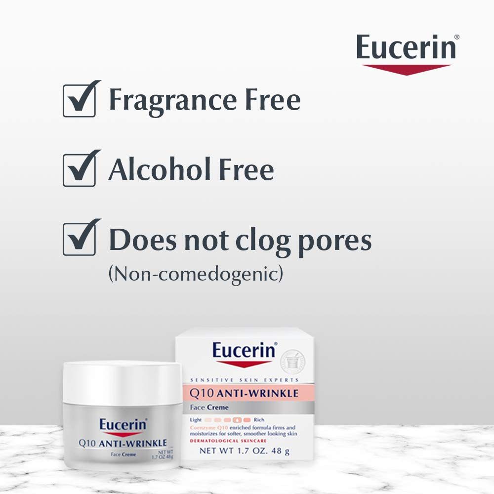 Eucerin Q10 Anti-Wrinkle Face Cream with Beta Carotene. Removes Wrinkles, Fine Lines, Firms, Moisturizes, Smooths, Softens, Is Anti-Aging, Protects the skin, Glows & Evens the skin Complexion