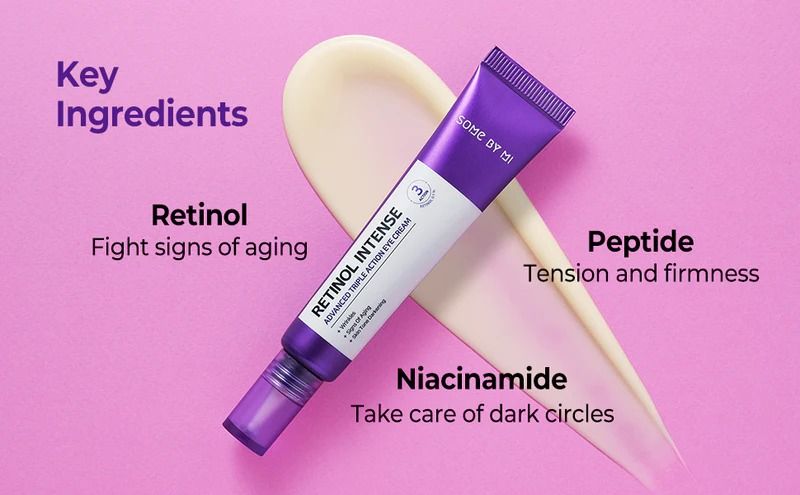 Some By Mi Retinol Intense Advance Triple Action Eye Cream with Niacinamide & Centella. Removes Dark Circles, Eye Wrinkles, Fine Lines, Prevent Pigmentations, Eye Spots, Firms, Smooths & Elasticity