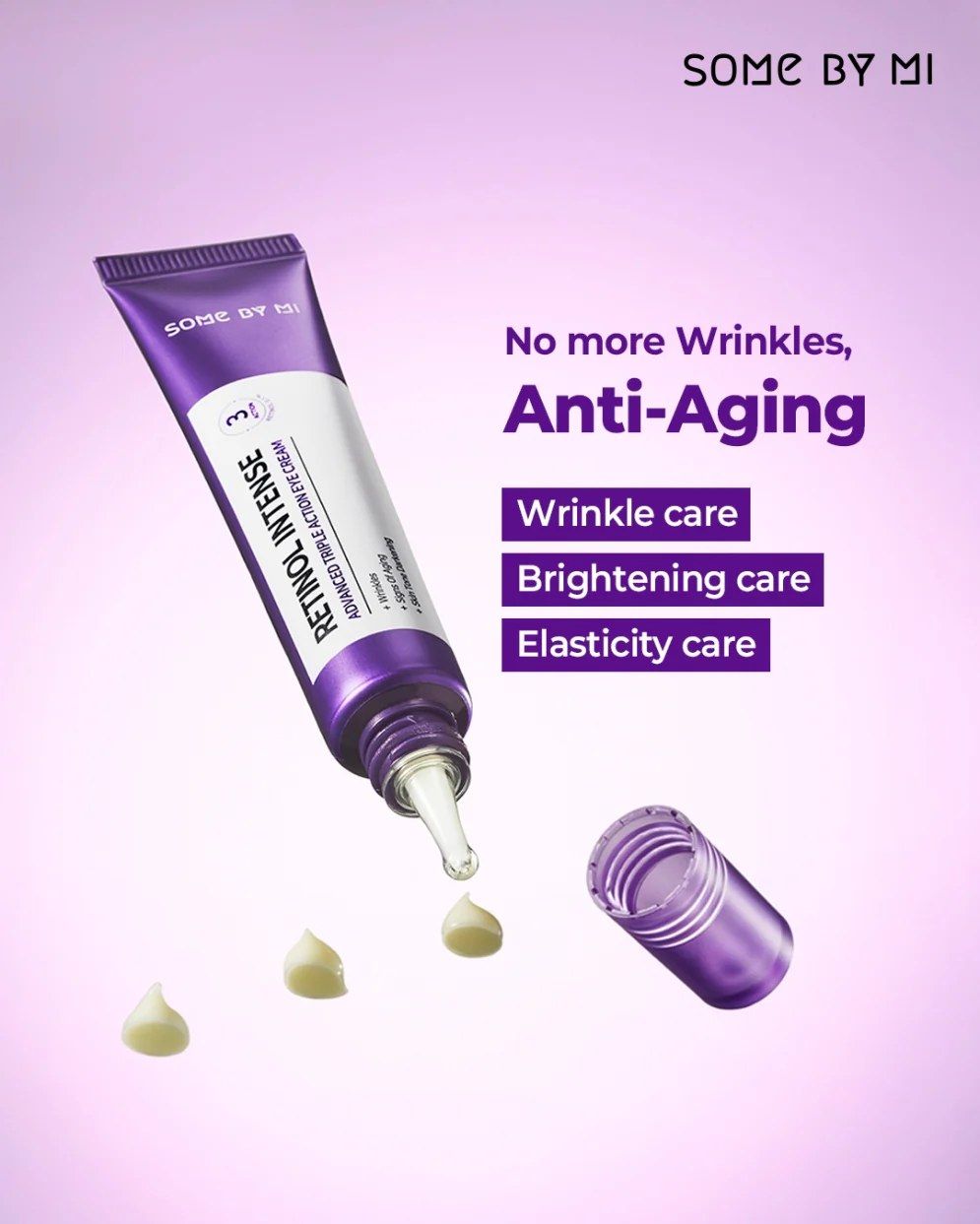 Some By Mi Retinol Intense Advance Triple Action Eye Cream with Niacinamide & Centella. Removes Dark Circles, Eye Wrinkles, Fine Lines, Prevent Pigmentations, Eye Spots, Firms, Smooths & Elasticity