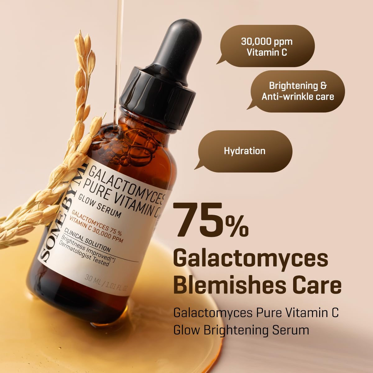 Some By Mi Galactomyces Pure Vitamin C & Niacinamide Glow Serum. Removes Dark Spots, Blemishes, Hyperpigmentations, Wrinkles, Brightens, Moisturizes, Glows, Smooths & Evens the skin tone