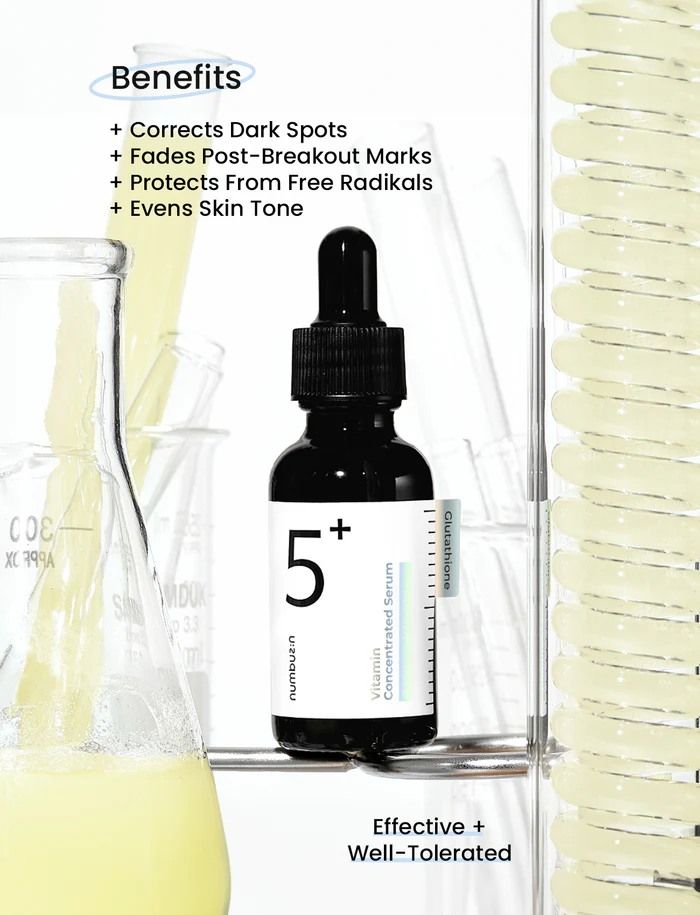 The Numbuzin No.5+ Vitamin Concentrated Serum with Niacinamide, TXA, Alpha Arbutin & Glutathione. Removes Blemishes, Dark Spots, Acne Marks, Pigmentation, Brightens, Evens the skin tone & Hydrates.