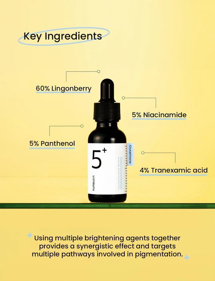 The Numbuzin No.5+ Vitamin Concentrated Serum with Niacinamide, TXA, Alpha Arbutin & Glutathione. Removes Blemishes, Dark Spots, Acne Marks, Pigmentation, Brightens, Evens the skin tone & Hydrates.