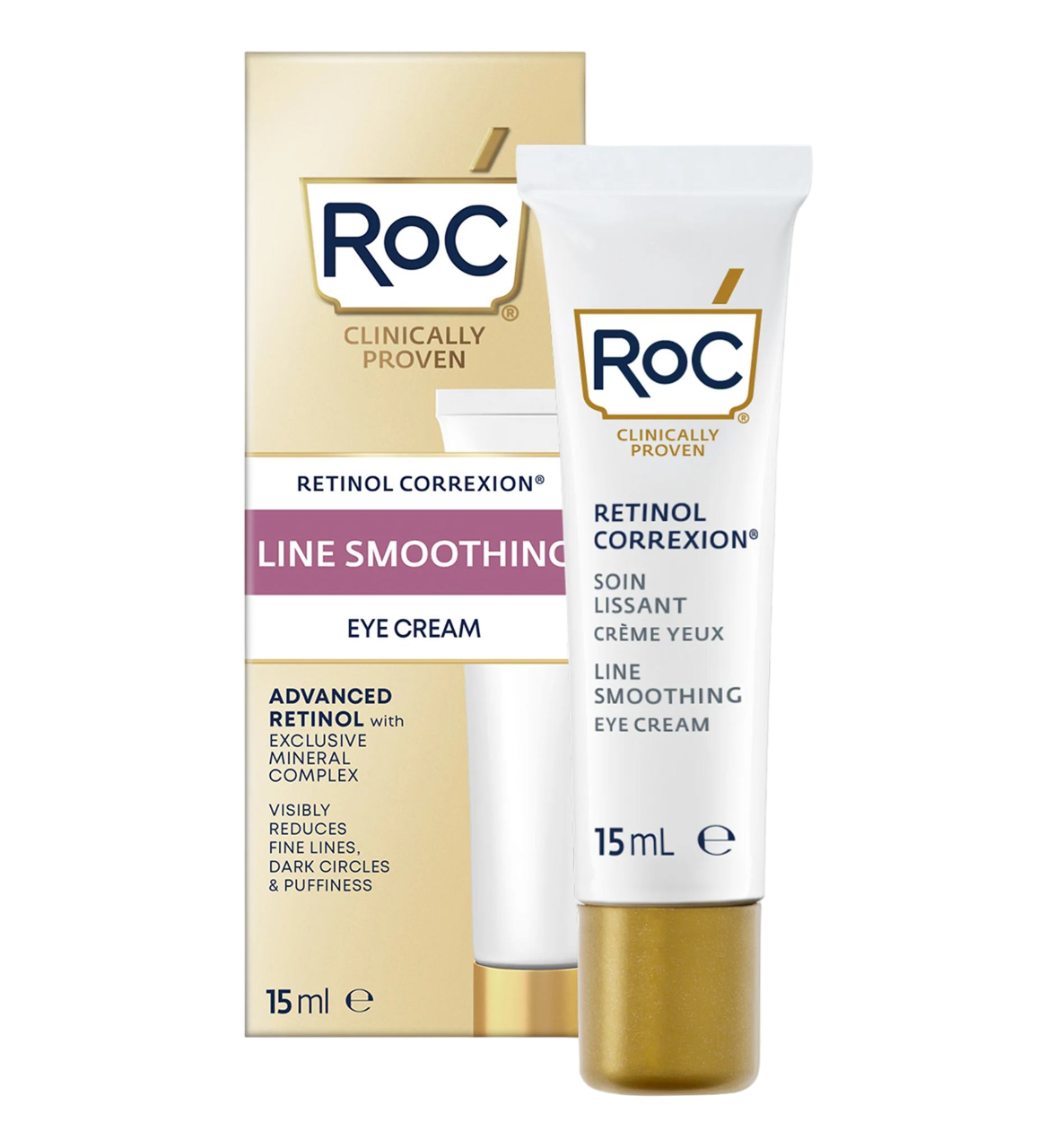 RoC RETINOL CORREXION Soin Lissant Smoothing Eye Cream. Removes Eye Puffiness, dark circles, Wrinkles, Eye Bags, Crow's Feet, Smooths Fine Lines, Brightens, Firms, Moisturizes & Rejuvenates.