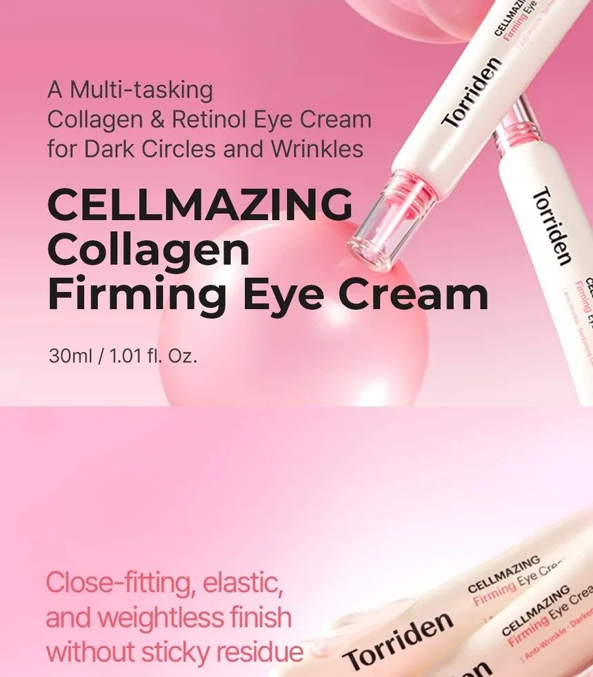 Torriden CELLMAZING Collagen Firming Eye Cream with Retinol & Niacinamide. Removes Under Eye Wrinkles, Dark Circles, Fine Lines, Eye Spots, Eye Bags, Firms eye skin, Moisturizes, Smooths & Brightens