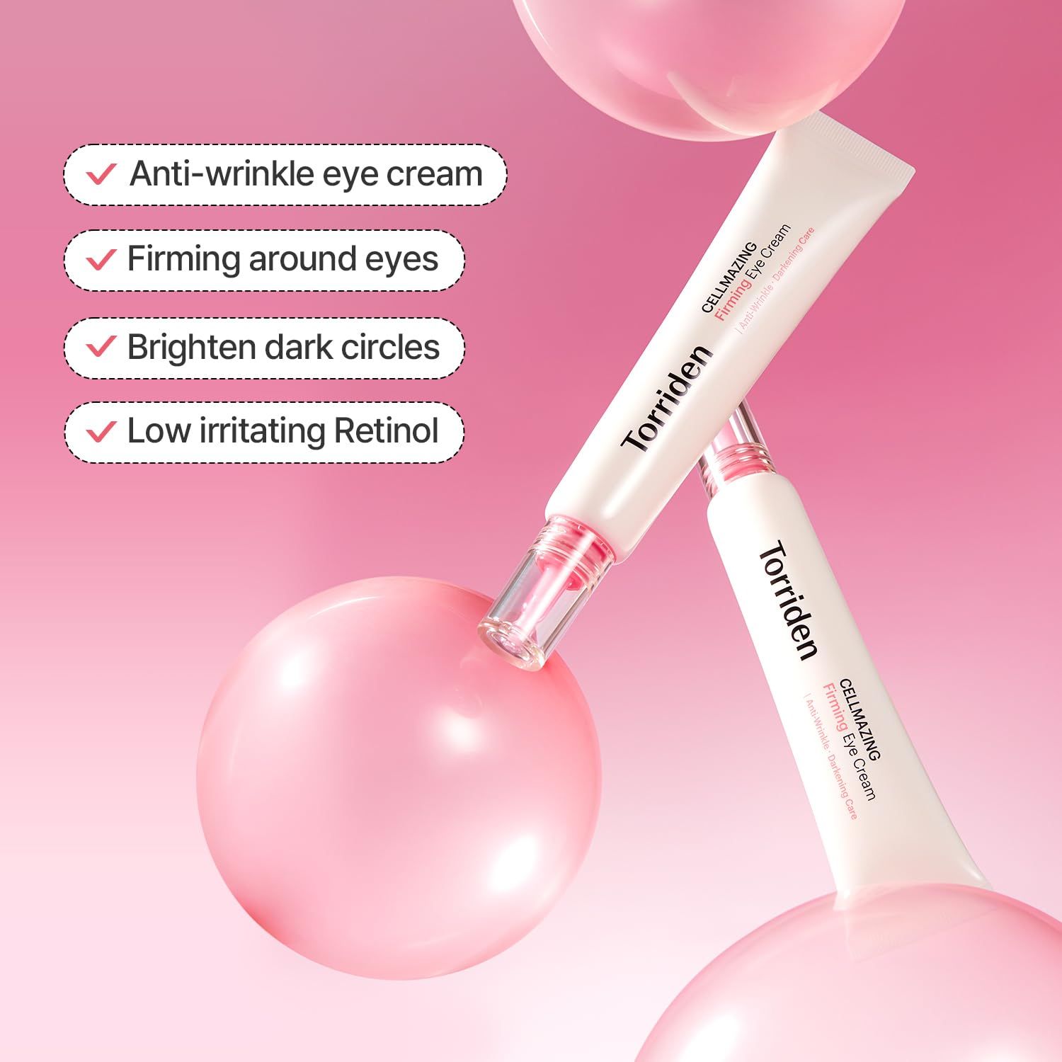 Torriden CELLMAZING Collagen Firming Eye Cream with Retinol & Niacinamide. Removes Under Eye Wrinkles, Dark Circles, Fine Lines, Eye Spots, Eye Bags, Firms eye skin, Moisturizes, Smooths & Brightens