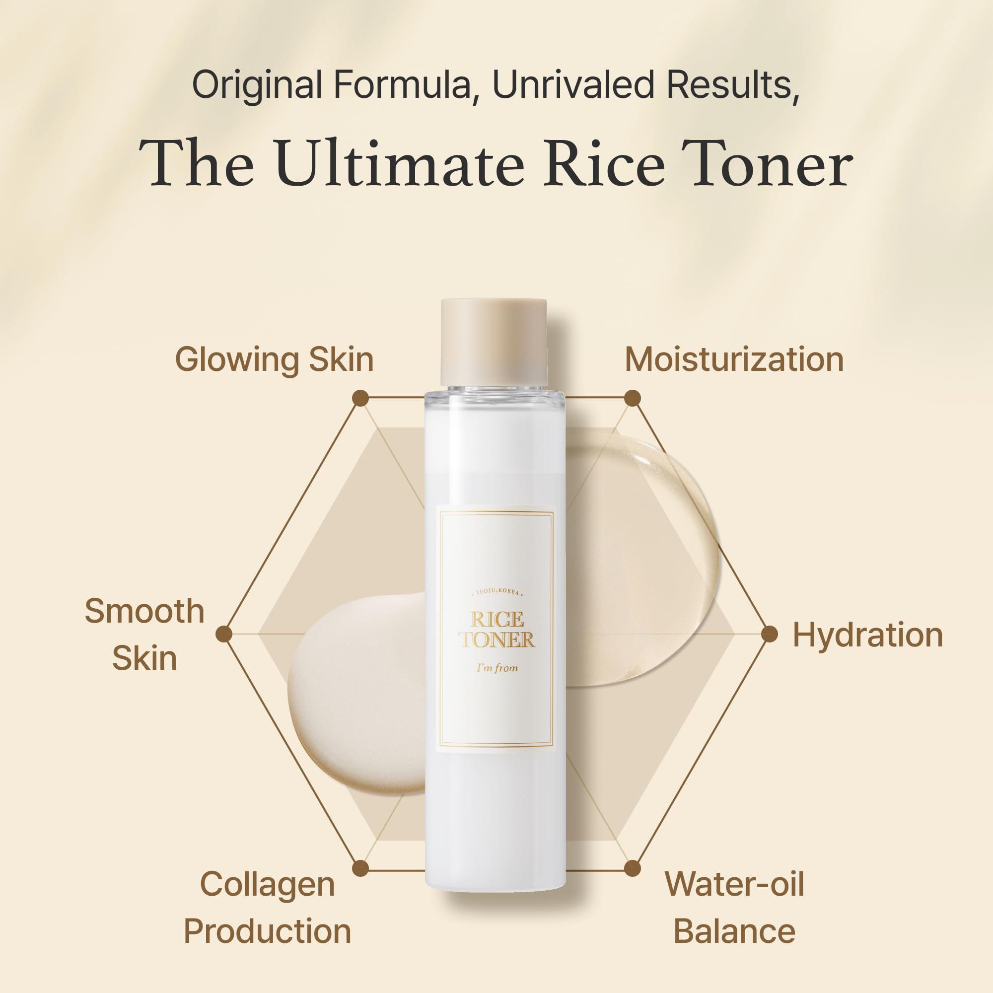 IM FROM Rice Toner. Moisturizes, Exfoliates, Brightens Dull Skin, Removes Impurities, Dark Spots, Wrinkles, Fine Lines, Boosts collagen production, Tones, Glows, Smooths, Evens & Calms irritation