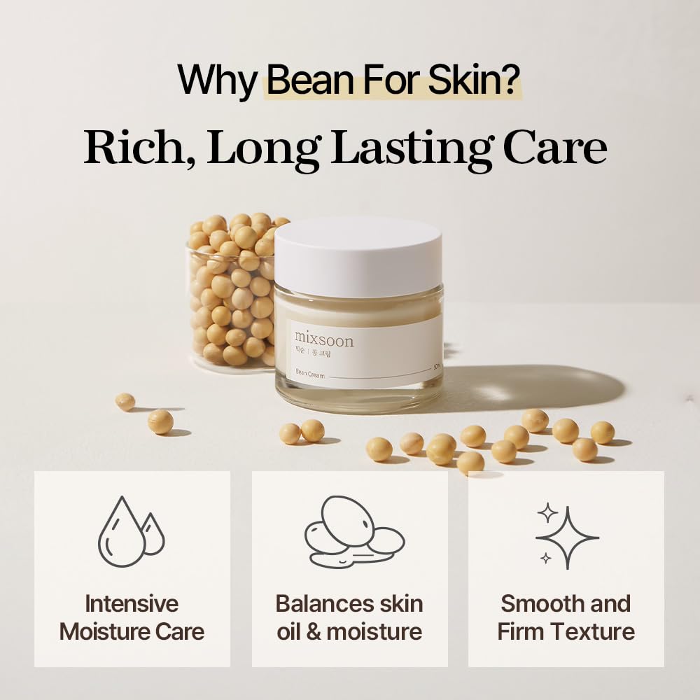 Mixsoon bean Cream. Moisturizes, Smooths, Stimulate Collagen Production, Firms, Exfoliates, Evens, Fade Dark Spots & Hyperpigmentations, Offers UV-Protection, Rejuvenates, Lightens & Is Anti-Aging