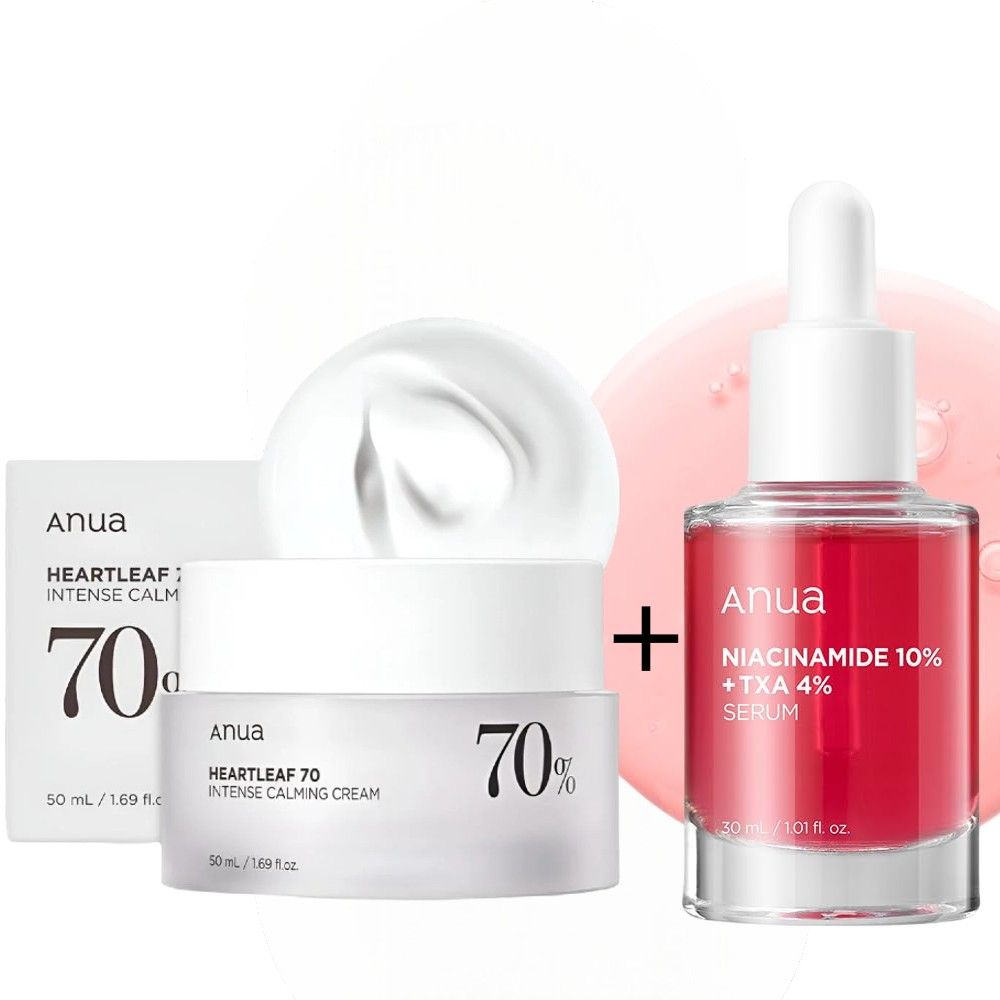 Anua Niacinamide 10% + TXA 4% Dark Spot Correcting Serum + Heartleaf 70% Intense Calming Cream. Removes Dark Spots, Acne Scars, Discolorations, Hyperpigmentations, Moisturizes, Calms, Glows & Evens