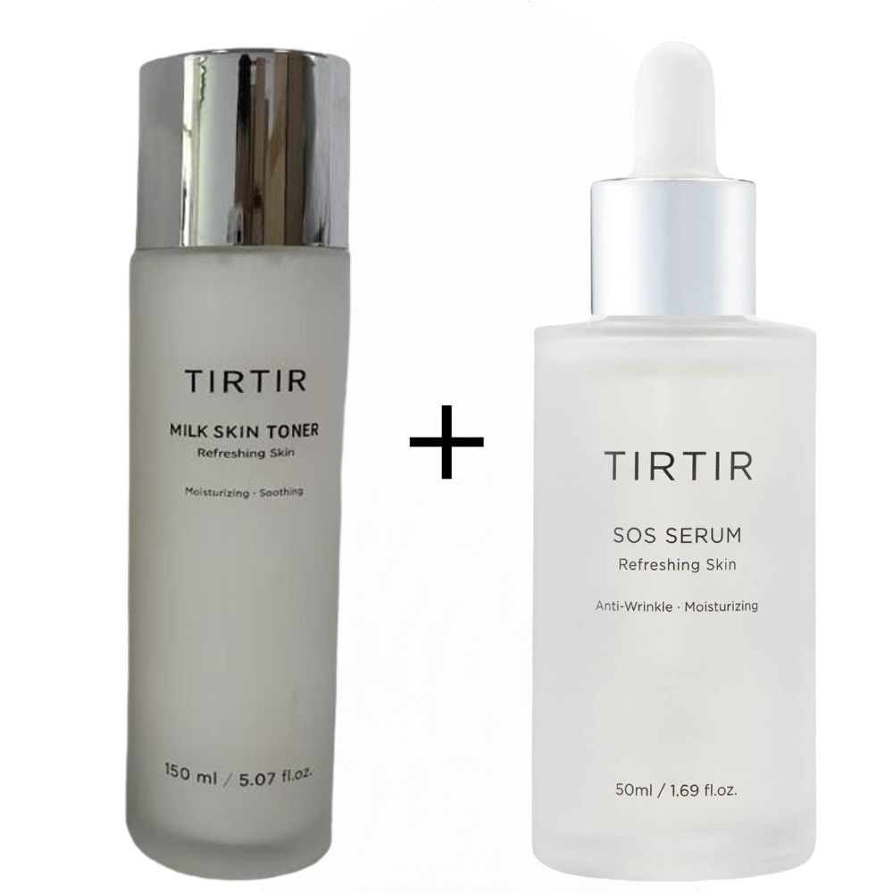 TIRTIR SOS Moisturizing & Anti-Wrinkle Serum + Milk Skin Toner with Niacinamide, Ceramide, Rice Bran Extract. Moisturizes, Removes Acne, Wrinkles, Fine Lines, Dark Spots, Glows, Evens skin & Soothes