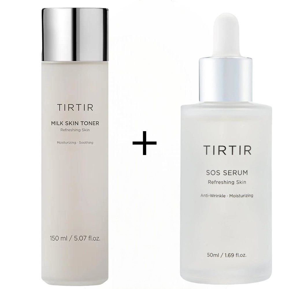 TIRTIR SOS Moisturizing & Anti-Wrinkle Serum + Milk Skin Toner with Niacinamide, Ceramide, Rice Bran Extract. Moisturizes, Removes Acne, Wrinkles, Fine Lines, Dark Spots, Glows, Evens skin & Soothes
