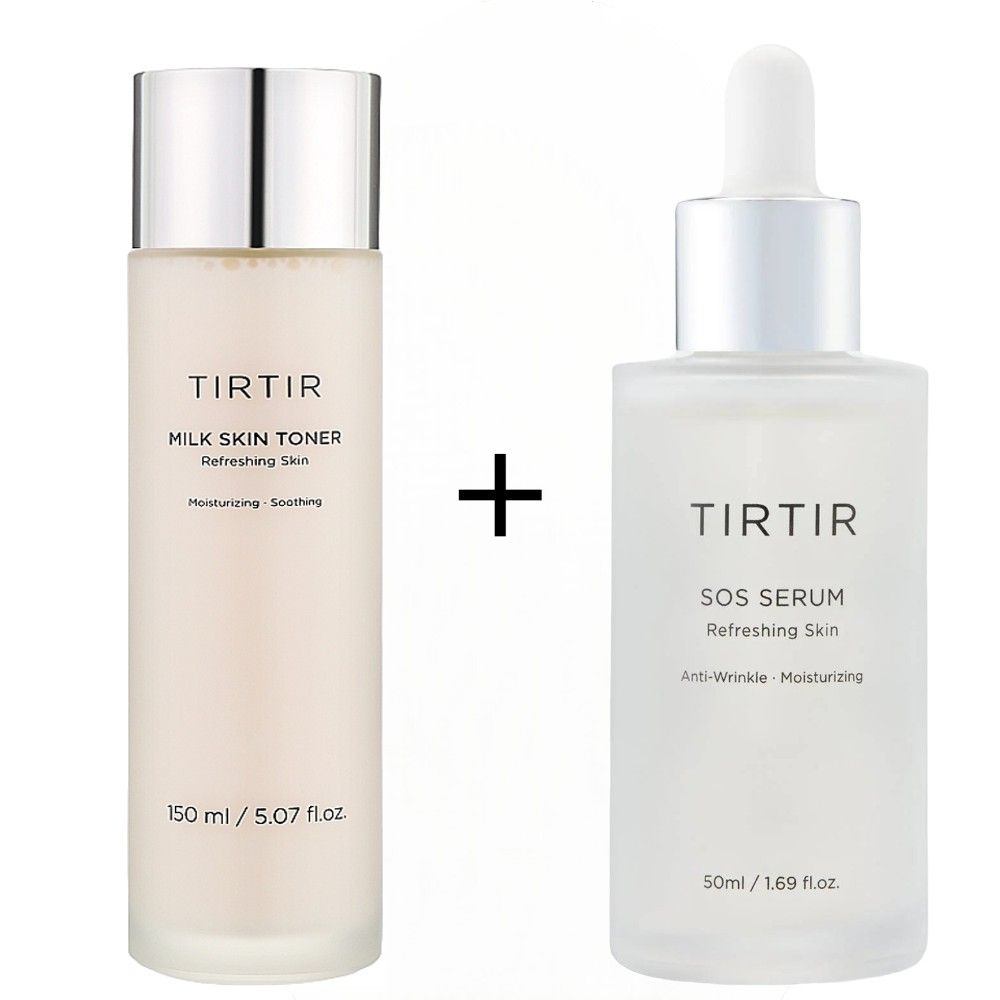 TIRTIR SOS Moisturizing & Anti-Wrinkle Serum + Milk Skin Toner with Niacinamide, Ceramide, Rice Bran Extract. Moisturizes, Removes Acne, Wrinkles, Fine Lines, Dark Spots, Glows, Evens skin & Soothes