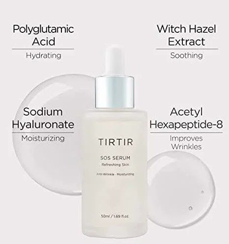 TIRTIR SOS Moisturizing & Anti-Wrinkle Serum + Milk Skin Toner with Niacinamide, Ceramide, Rice Bran Extract. Moisturizes, Removes Acne, Wrinkles, Fine Lines, Dark Spots, Glows, Evens skin & Soothes