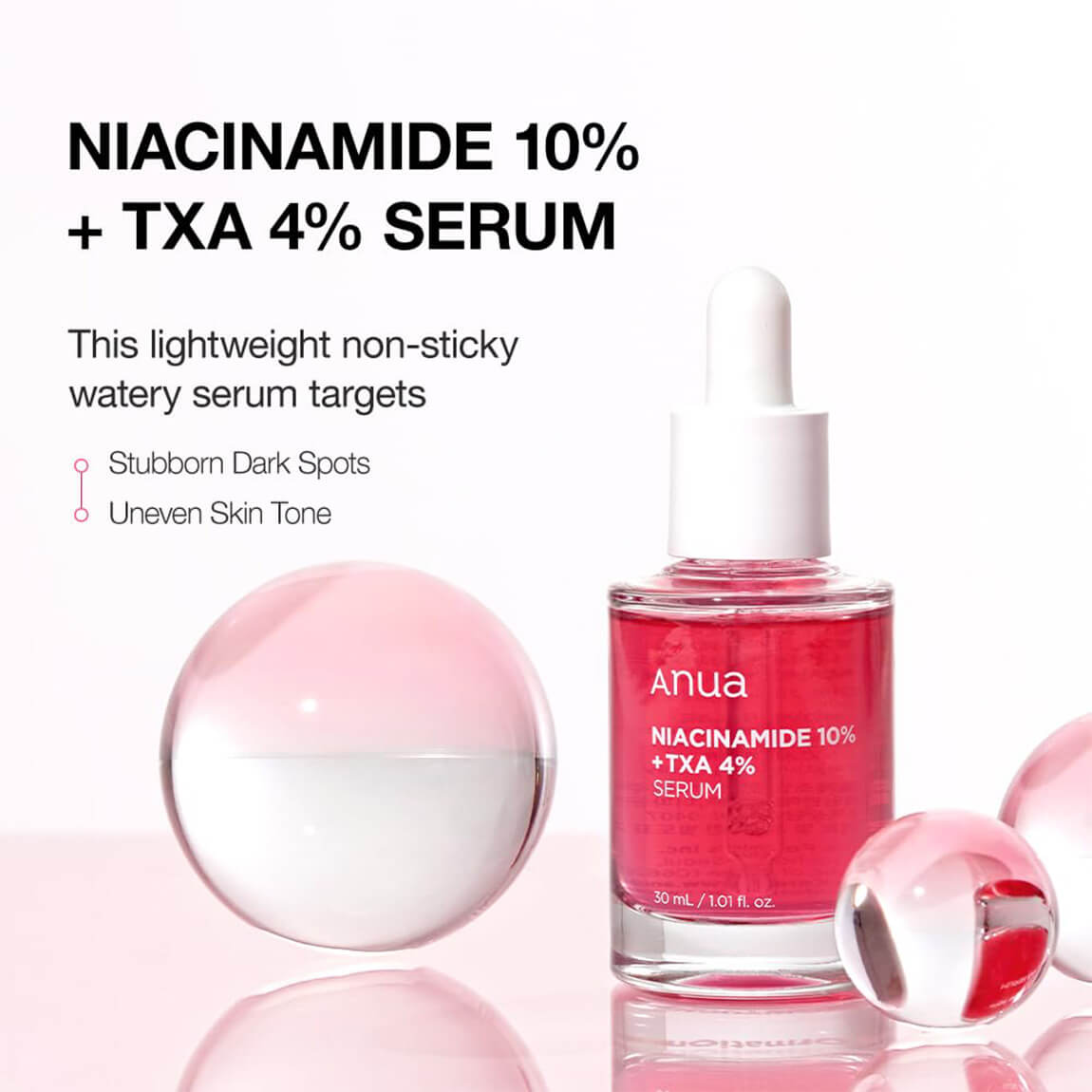 Anua Niacinamide 10% + TXA 4% + Alpa Arbutin Dark Spot Correcting Serum. Moisturizes, Removes Dark Spots, Hyperpigmentations, Discolorations, Acne Scars, Glows, Brightens & Moisturizes.
