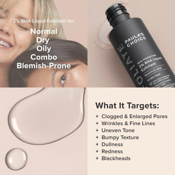 Paulas Choice skin perfecting 2% BHA Liquid Exfoliant with Salicylic Acid. Removes Blackheads, Blemishes, Whiteheads, Wrinkles, Unclogs Pores, Smoothes, Evens, Oil Control, Exfoliates & Glows 118ml
