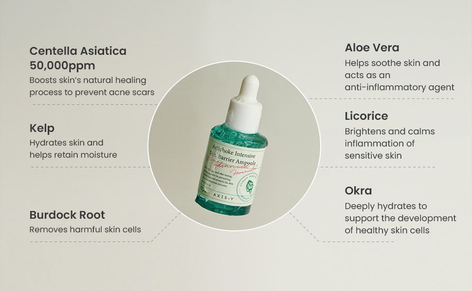 AXIS-Y Artichoke Intensive Skin Barrier Ampoule Face Serum. Moisturizes, Heals & Prevents Acne Scars, Brightens, Soothes Irritation & Irritation, Reduces Pores, Smooths, Fades Spots, Blemishes & Evens