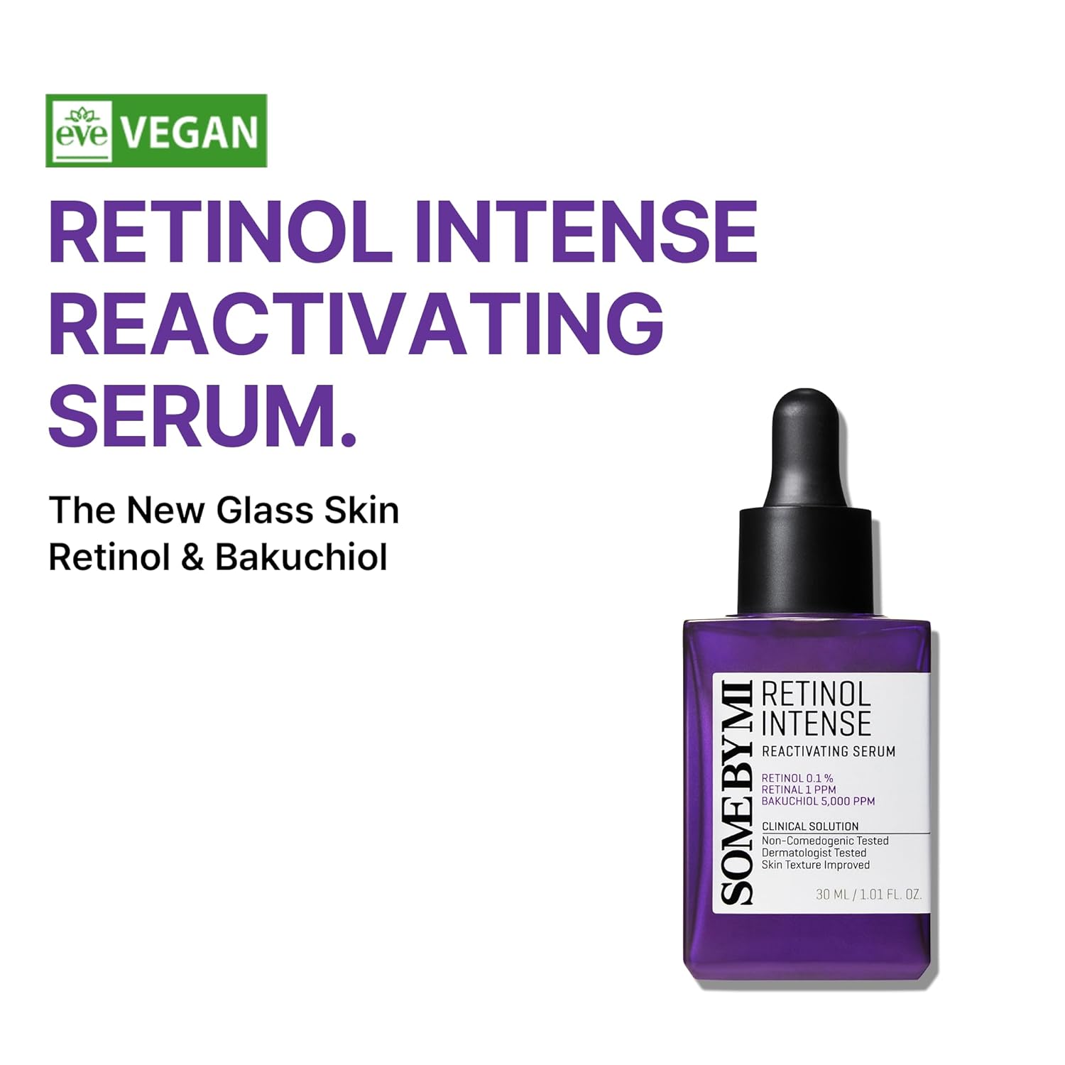 SOME BY MI Retinol Intense reactivating Face Serum with Bakuchiol. Moisturizes, Removes Acne Marks, Wrinkles, Fine Lines, Pigmentations, Dark Spots, Is Anti-Aging, Improve Elasticity, Soothes & Renews