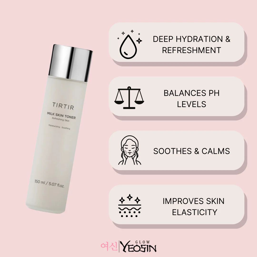 TIRTIR Milk Skin Toner 150ml with Niacinamide, Ceramide, Rice Bran Extract. Moisturizes, Remove Dark Spots, Acne, Brightens, Glows, Gives You GLASS SKIN Appearance, Soothes, Evens the sskin,Smooths