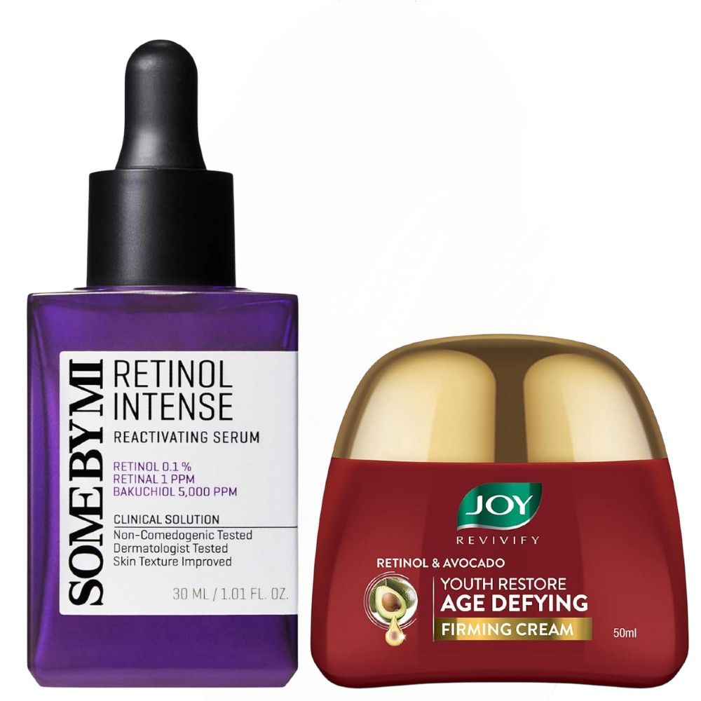 2in1 skin care set of SOME BY MI Retinol Intense Face Serum + Joy RETINOL & Avocado Age Defying Face Cream. Moisturizes, Removes Acne Marks, Wrinkles, Pigmentations, Dark Spots, Blemishes & Exfoliates