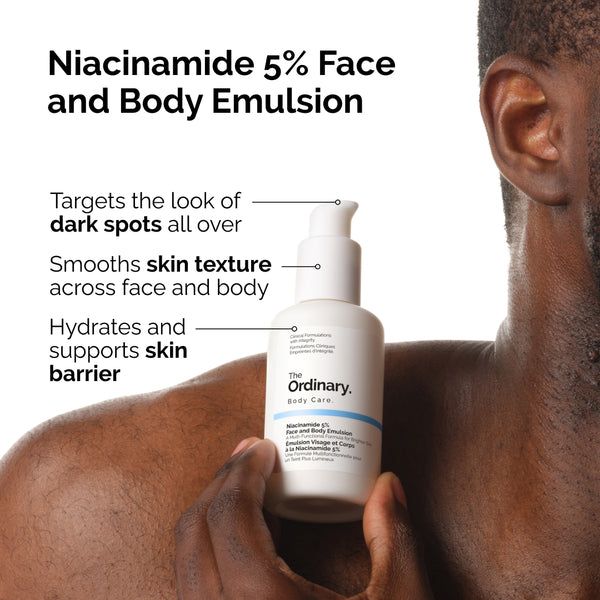 The Ordinary Niacinamide 5% Face and Body Emulsion. Fade the look of Dark spots on the face & body, Brightens, Hydrates, Evens the skin Tone, Improve skin texture, Smooths & Strengthen skin barrier