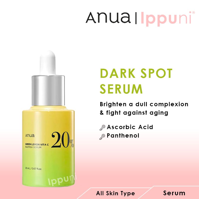 Anua Green Lemon Vita C Blemish Serum with Vitamin C. Brightens, Removes Dark Spots, Discolorations, Wrinkles, Fine Lines, Fades Hyperpigmentations, Moisturizes, Smooths, Makes skin Radiant & Even