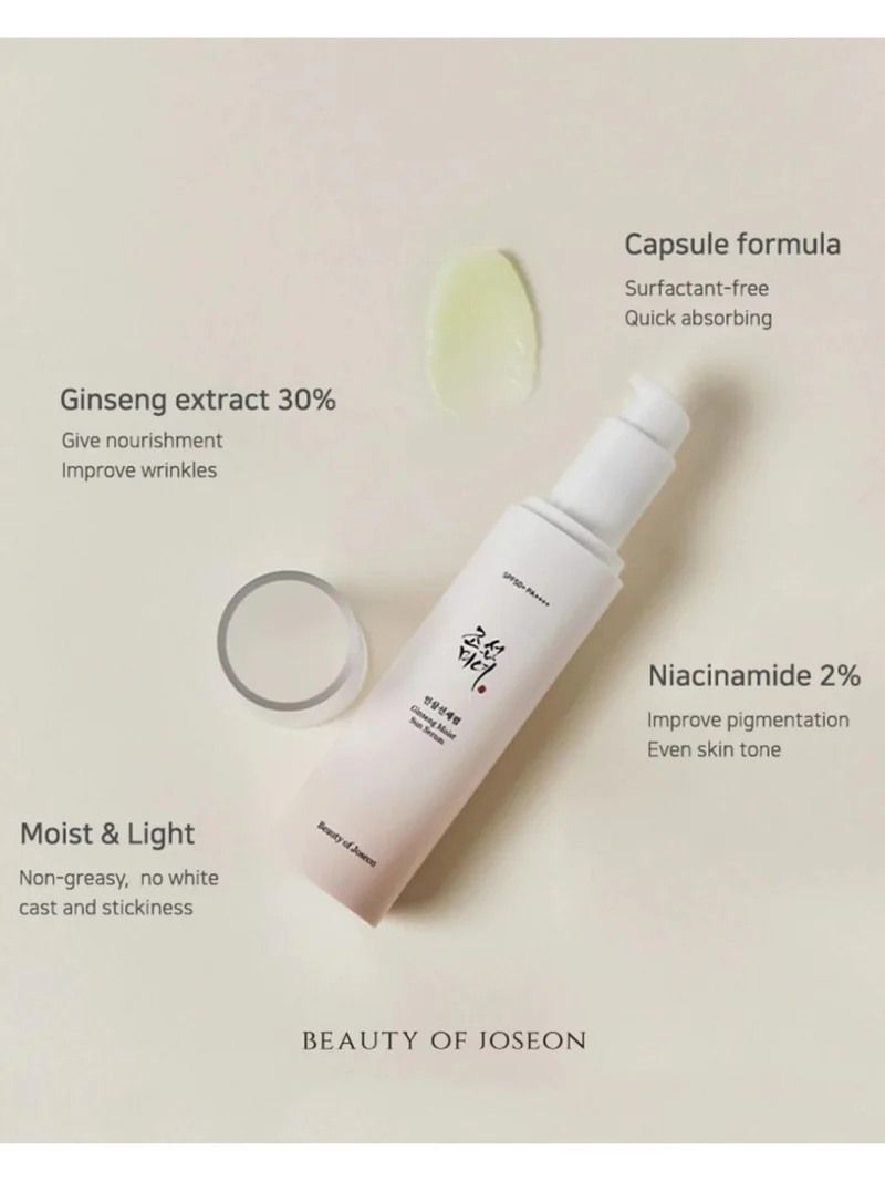 Beauty Of Joseon Ginseng Moist Sun Serum Sunscreen with Niacinamide SPF 50+. Offers High Sun Protection against UVA and UVB rays, Prevent sun damage & Premature aging, Fades Hyperpigmentaion & Hydrate
